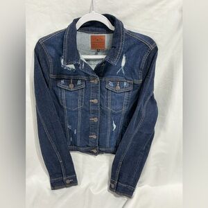 ENJEAN Destructed Denim Jacket - Dark Wash - Size L